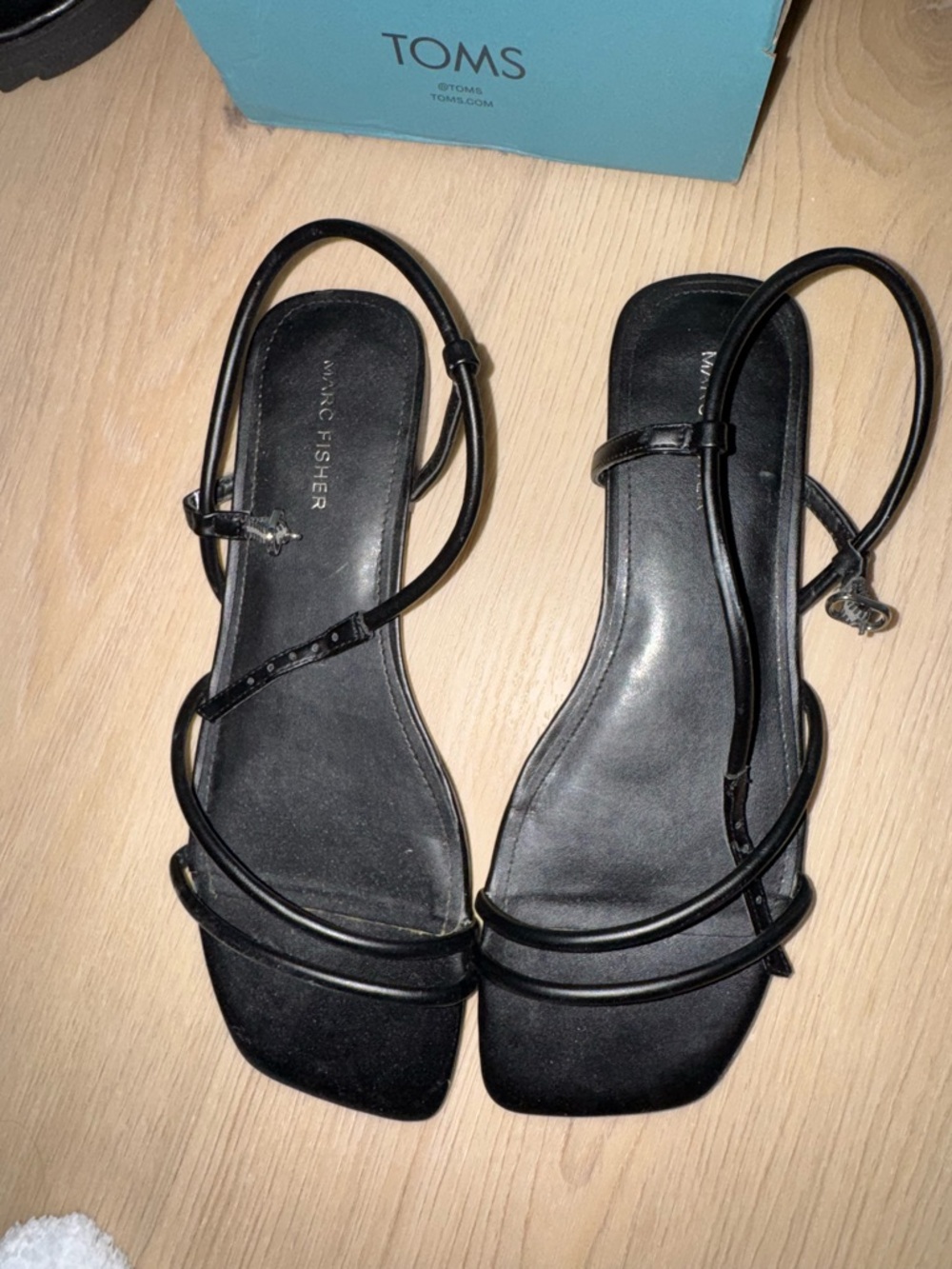 Marc Fisher Black Minimalist Strappy Slingback Sandals